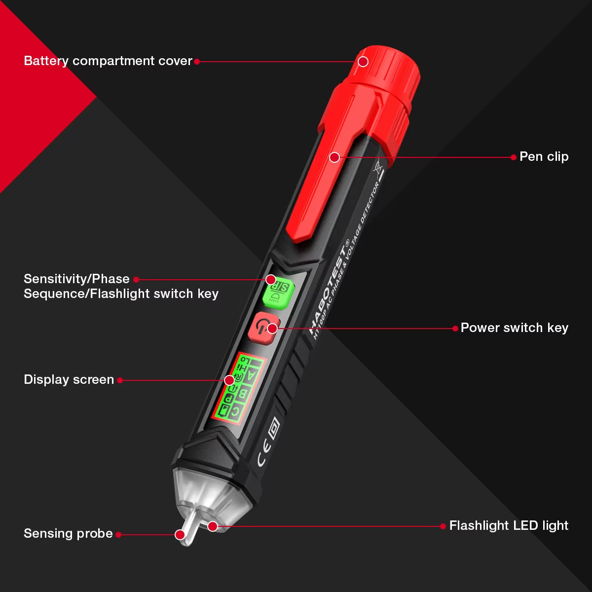 HT100P Non-Contact Voltage Tester 12V-1000V Voltage Detector Pen Alarm Range Electric Pencil Tester Electrician Tools