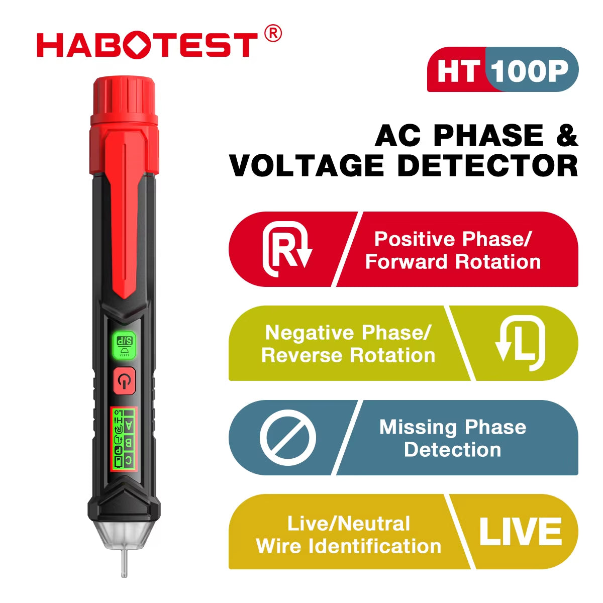 HT100P Non-Contact Voltage Tester 12V-1000V Voltage Detector Pen Alarm Range Electric Pencil Tester Electrician Tools