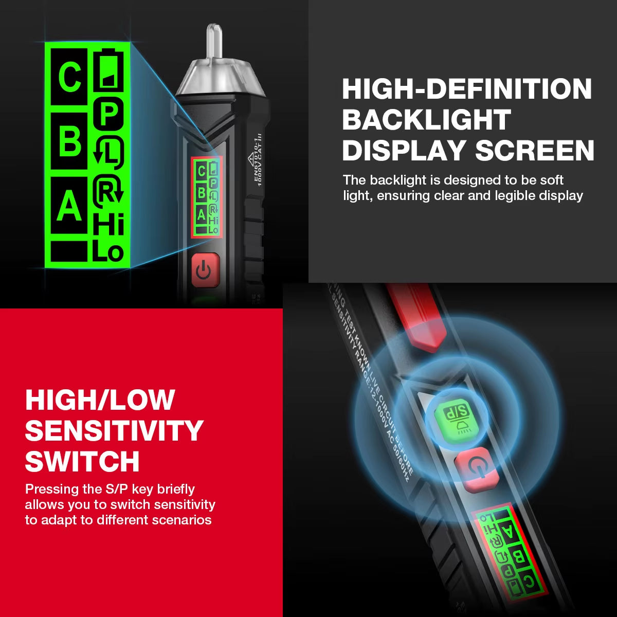 HT100P Non-Contact Voltage Tester 12V-1000V Voltage Detector Pen Alarm Range Electric Pencil Tester Electrician Tools