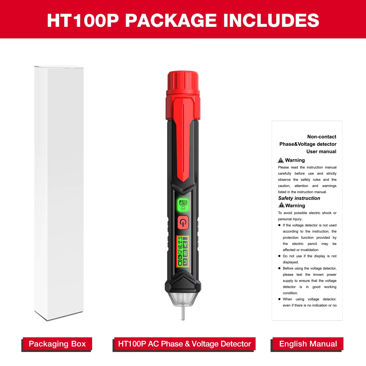 HT100P Non-Contact Voltage Tester 12V-1000V Voltage Detector Pen Alarm Range Electric Pencil Tester Electrician Tools